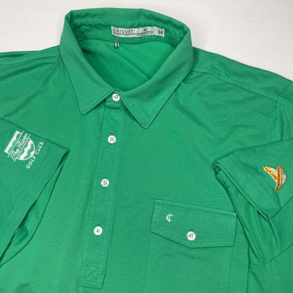 Criquet Performance Players Shirt Mens XL Golf Green The River Golf Club Polo